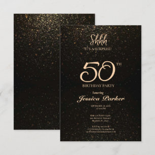 Black Gold Agate Surprise 50th Birthday Invitation