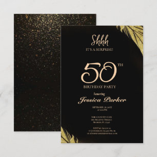 Black Gold Agate Surprise 50th Birthday Invitation