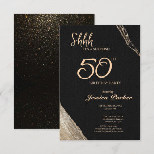 Black Gold Agate Surprise 50th Birthday Invitation