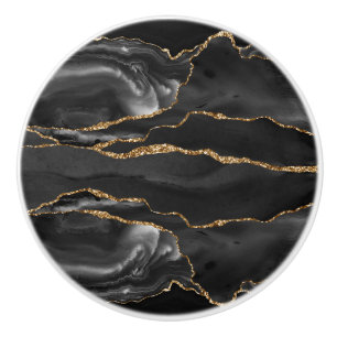 Black Gold Agate Watercolor Ceramic Knob