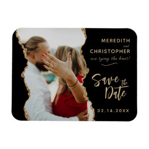 Black Gold Agate Wedding Photo Save the Date Magnet