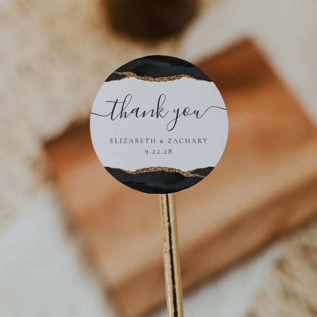 Black Gold Agate Wedding Thank You Classic Round Sticker (Creator Uploaded)