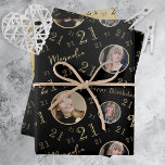 Black Gold Age Photo 21st Birthday Wrapping Paper Sheet<br><div class="desc">This fun design can be personalized with a name and photograph and the age of the birthday girl.</div>