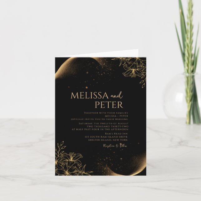 Black Gold Alcohol Ink photo Wedding Invitation (Front)