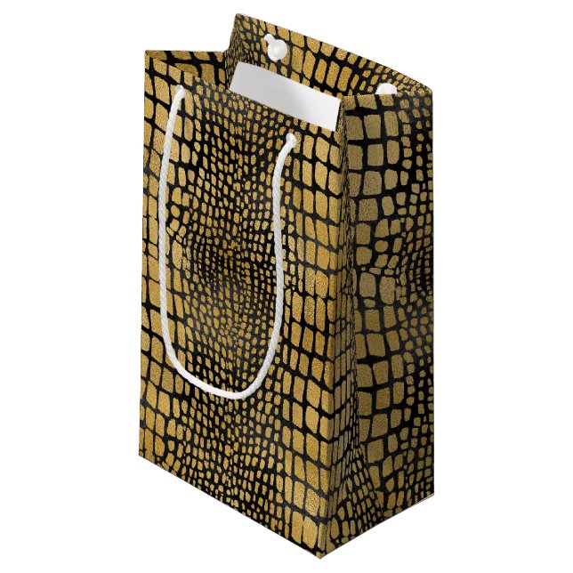 BLACK & GOLD ALLIGATOR PATTERNS SMALL GIFT BAG (Front Angled)