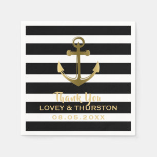 Black Gold Anchor Nautical Wedding Thank You Napkin