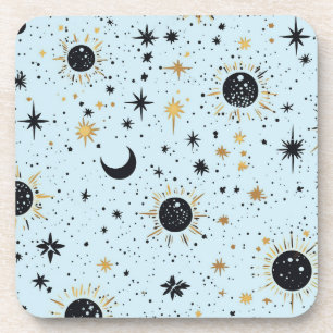 Black, Gold and Blue Celestial Sun Moon Stars Coaster