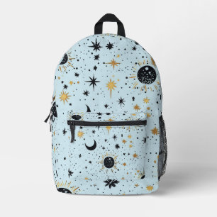 Black, Gold and Blue Celestial Sun Moon Stars Printed Backpack