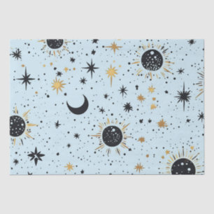 Black, Gold and Blue Celestial Sun Moon Stars Tissue Paper