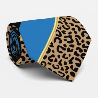 Black, Gold and Blue Diagonal Stripe Leopard Print Tie