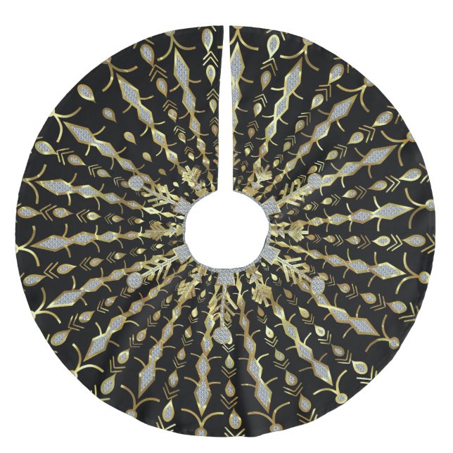 Black Gold And Diamonds Glitter Brushed Polyester Tree Skirt (Front)