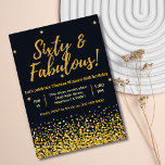 Black, Gold and Fabulous 60th birthday Invitation<br><div class="desc">Black, Gold and Fabulous 60th birthday invitations: Get ready to shine and sparkle as we celebrate [Name]'s milestone 60th birthday with this glamourous black and gold sparkle invitation! The black background provides a sophisticated canvas for the golden sparkles that catch the light and add a touch of elegance and fun...</div>