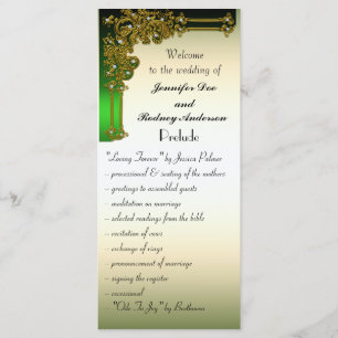 Black Gold and Green Wedding Program Rack Card