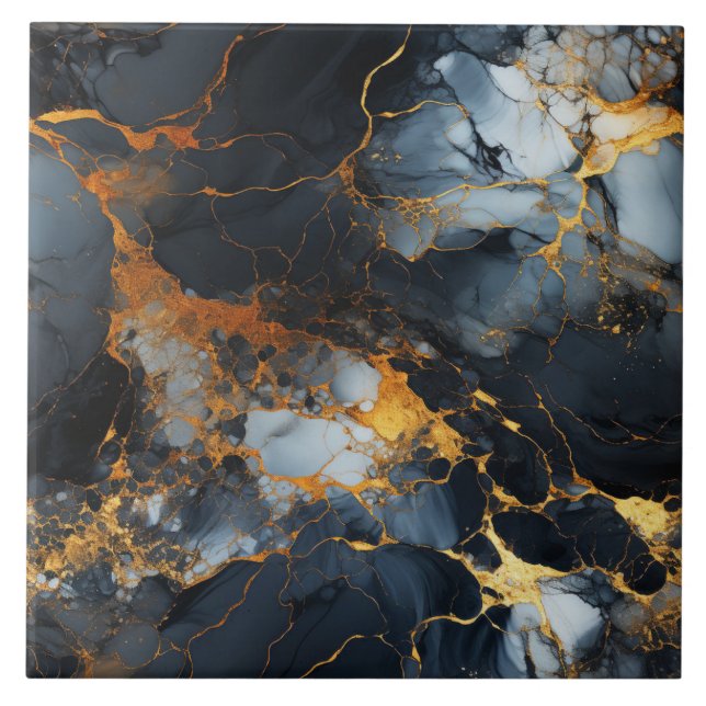 Black, Gold, and Icy White Marble Tile (Front)