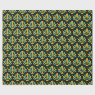 Black, Gold and Jade 1920s Art Deco Teardrop Fan Wrapping Paper