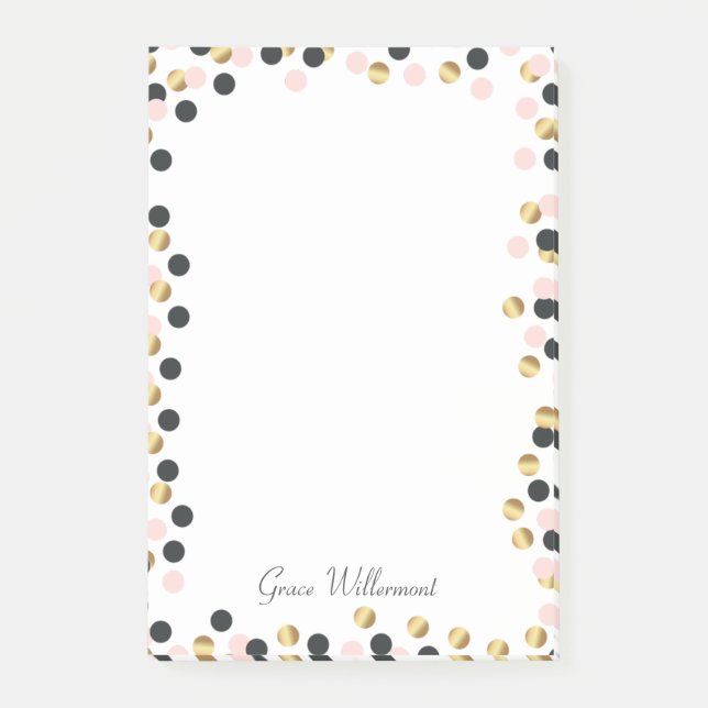 Black, gold and pink polka dot post-it notes (Front)