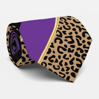 Black, Gold and Purple Diagonal Stripe Leopard Tie