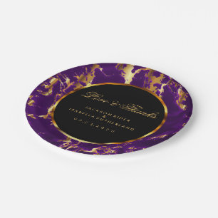 Black, Gold and Purple Marble Paper Plate