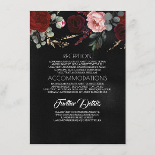 Black Gold and Red Floral Wedding Information Enclosure Card