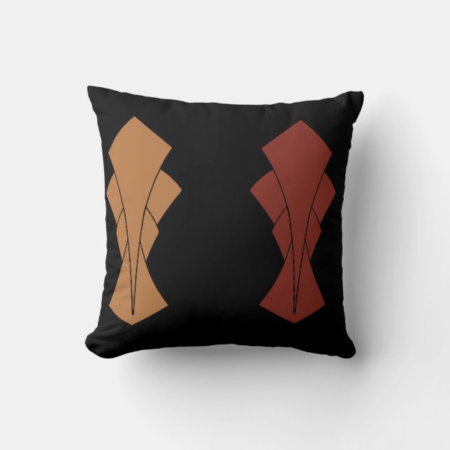 Black Gold and Rust Fantail Reversible Throw Pillow (Front)