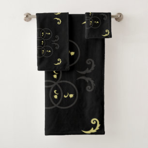 Black Gold and Silvcer Circles Bath Towel Set