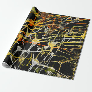 Black Gold and Silver Abstract Splatter Wrapping Paper