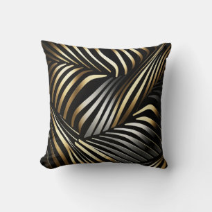 Black, gold and silver abstract throw pillow