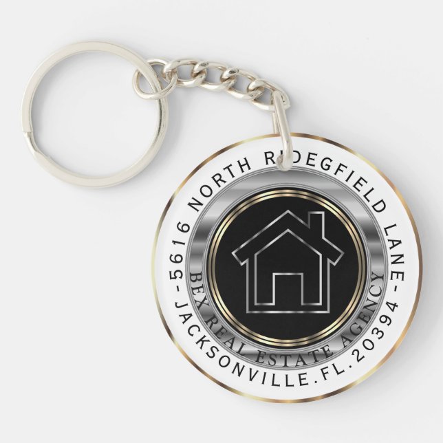 Black, Gold and Silver Home - Realtor Custom  Keychain (Front)