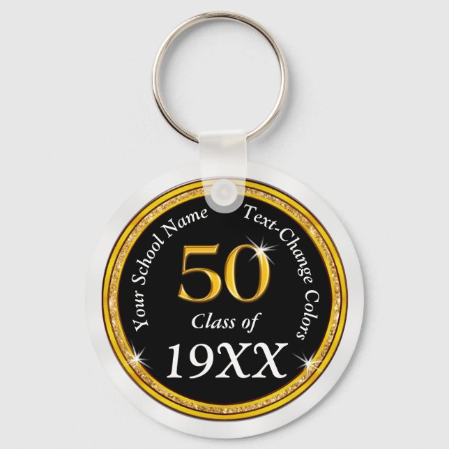 Black, Gold and White 50th Class Reunion Favours Keychain (Front)