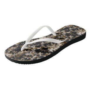 Black Gold and white abstract Flip Flops