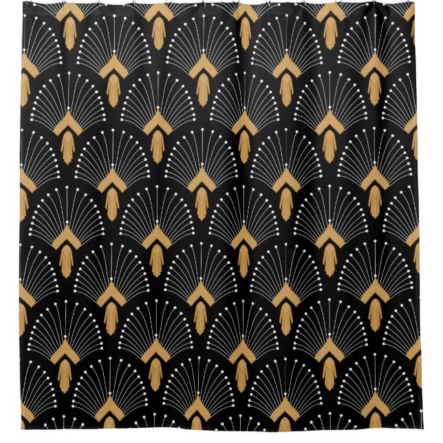 Black, Gold and White Art Deco Fan Flower Motif (Front)