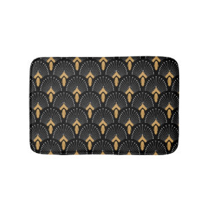 Black, Gold and White Art Deco Fan Flower Motif Bath Mat