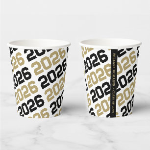 Black, Gold and White Class Year Graduation Paper Cups