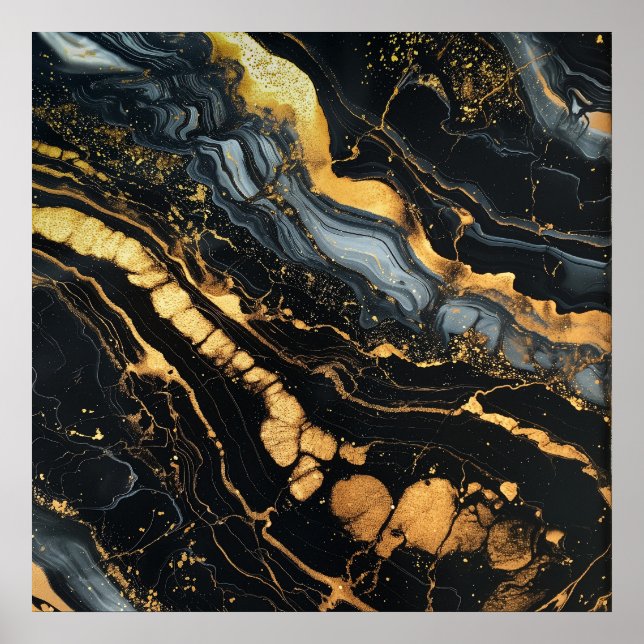 Black, gold and white fluid abstract poster (Front)