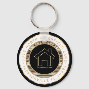 Black, Gold and White Home - Realtor Keychain