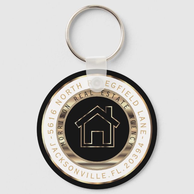 Black, Gold and White Home - Realtor Keychain (Front)