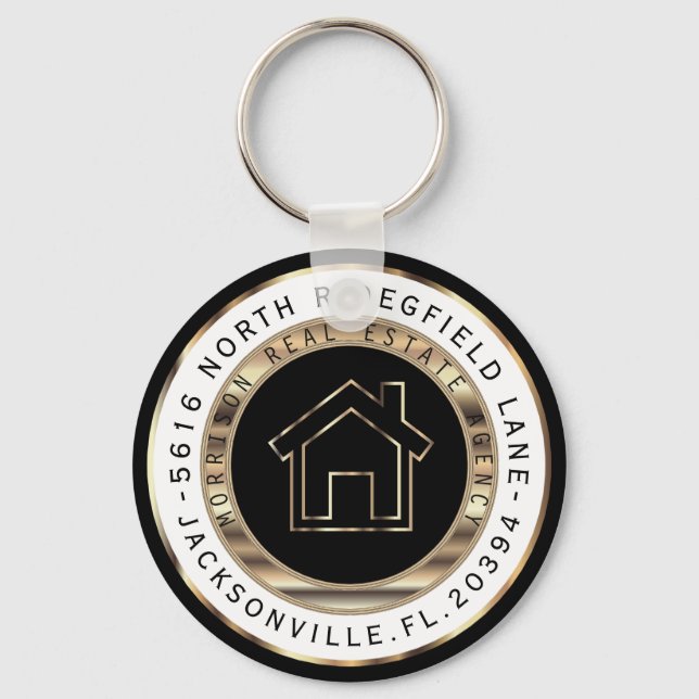Black, Gold and White Home - Realtor Keychain (Front)