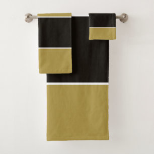 Black, Gold and White Stripes Bath Towel Set