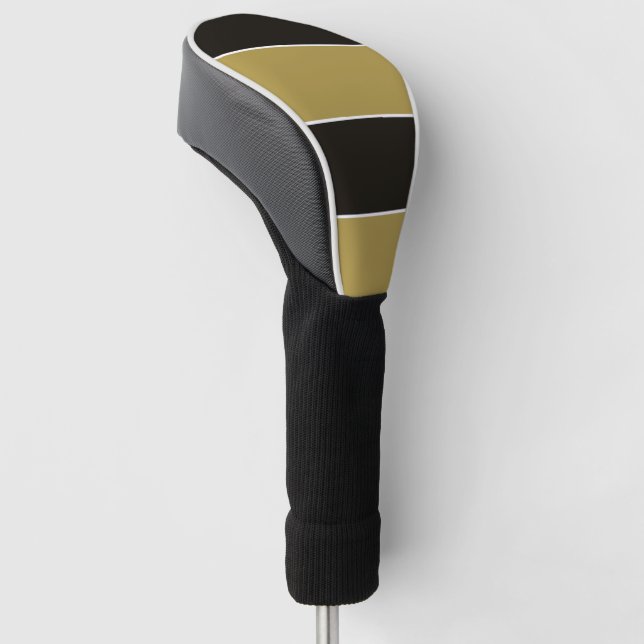 Black, Gold and White Stripes Golf Head Cover (Angled)