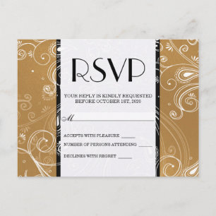 Black, Gold, and White Swirly Design Invitation Postcard