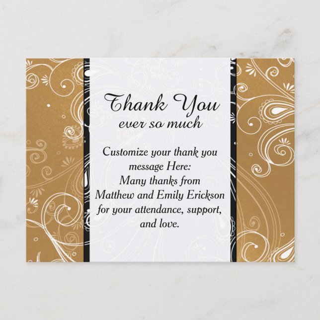 Black, Gold, and White Swirly Design Postcard (Front)