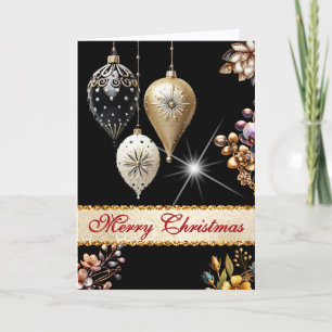 Black, Gold and White Vintage Ornaments Christmas Holiday Card