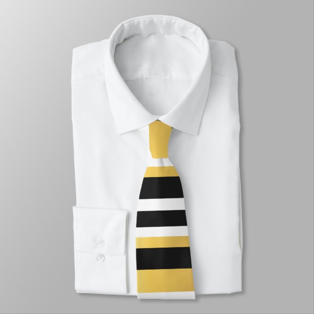 Black, Gold and White Vintage Stripes Tie (Tied)