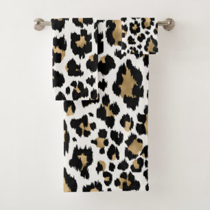 Black/Gold Animal Print Bath Towel Set