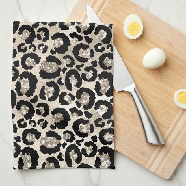 Black/Gold Animal Print Kitchen Towel (Quarter Fold)