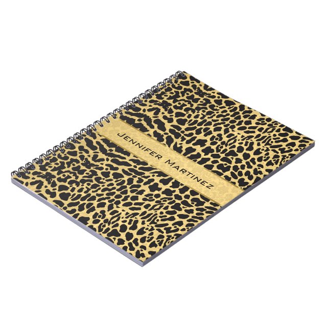 Black & Gold Animal Print Leopard Spots Pattern Notebook (Left Side)