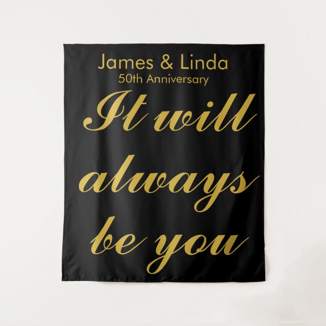 Black Gold Anniversary Party Photo Booth Backdrop Tapestry (Front)