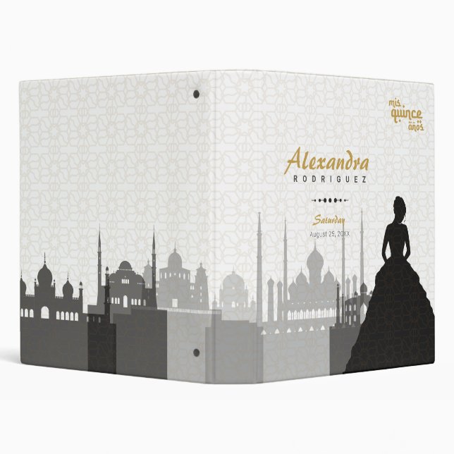 Black & Gold Arabian Quinceañera 3 Ring Binder (Background)