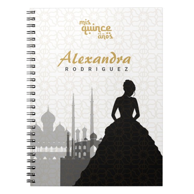 Black & Gold Arabian Quinceañera Notebook (Front)