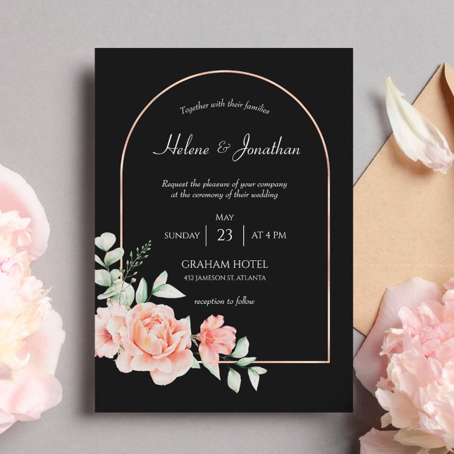 Black Gold Arch Floral Boho Wedding Invitation (Creator Uploaded)